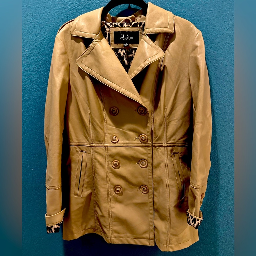 Leather like double breasted blazer